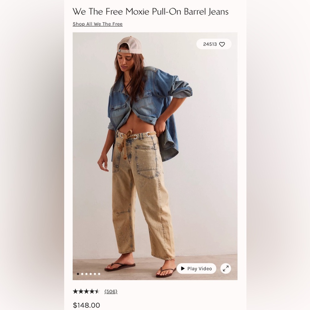 Free people We The Free Moxie Pull-On Barrel Jeans NWT cowboy
